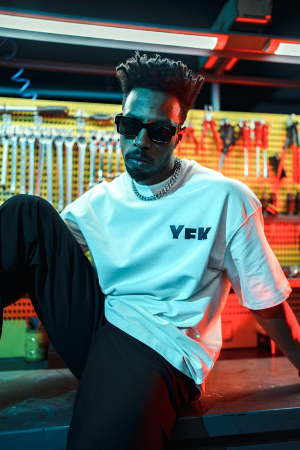 Oversize Graphic Cotton Tee – "White" Minimalist Text Print T-Shirt